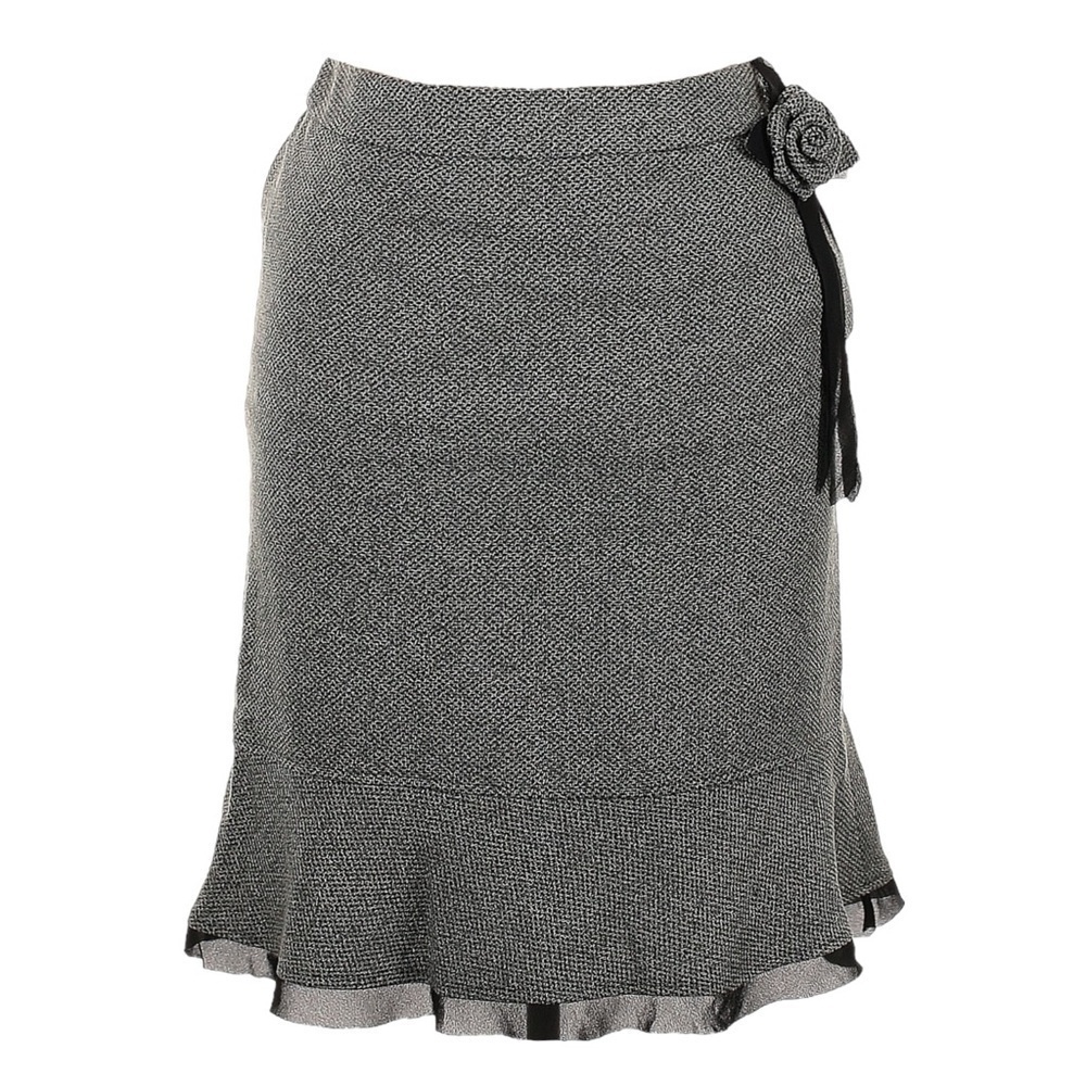 Versailles Y2K Tweed Peplum Skirt Rosette Chiffon Hem Gray Sz 10 NWT
